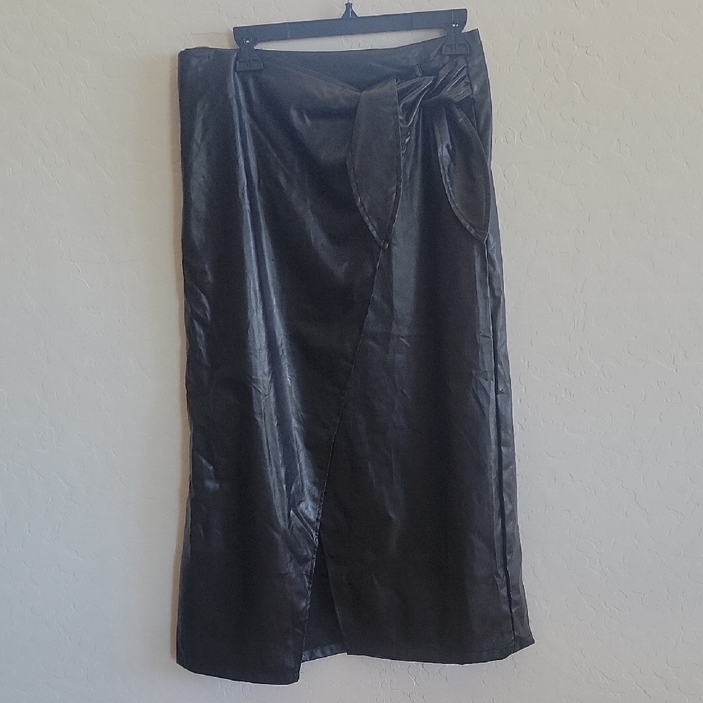 Black Wrap Midi Skirt with Tie Front for Cocktail